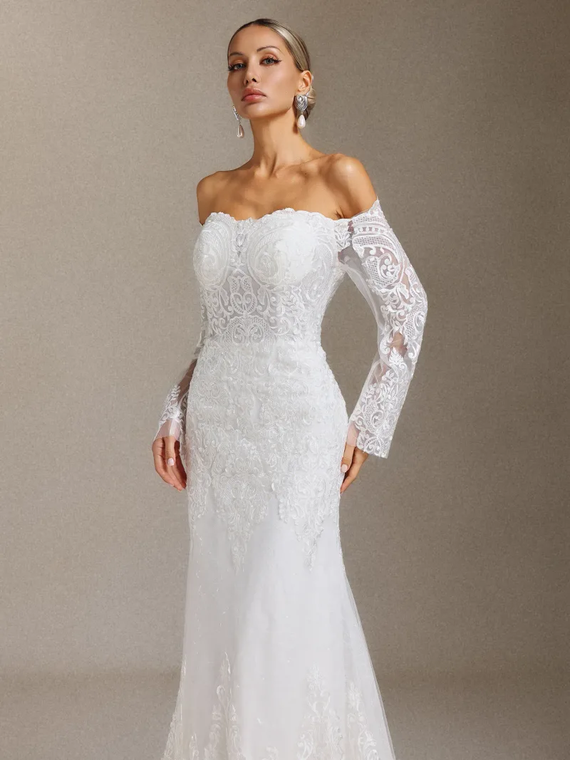 Vestido de Noiva Lanla com Renda e Ombro a Ombro