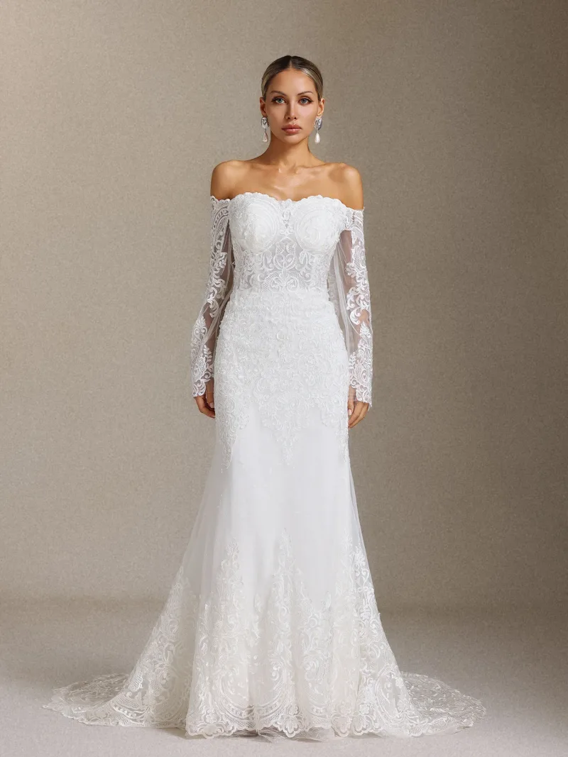 Vestido de Noiva Lanla com Renda e Ombro a Ombro