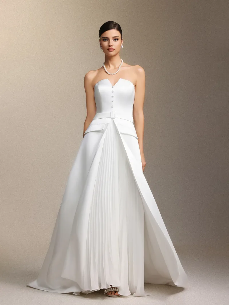 Vestido Maxi Niaca Sem Alças com Pregas