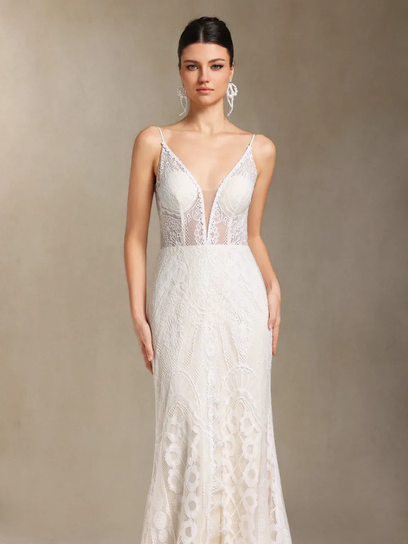 Vestido Maxi Vallea em Renda com Decote V e Fenda