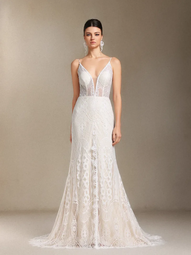Vestido Maxi Vallea em Renda com Decote V e Fenda