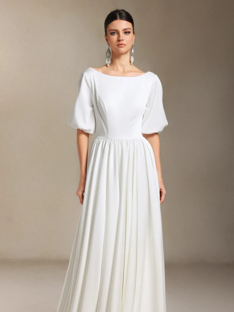 Vestido de Noiva Halli com Costas Nuas e Mangas Midi