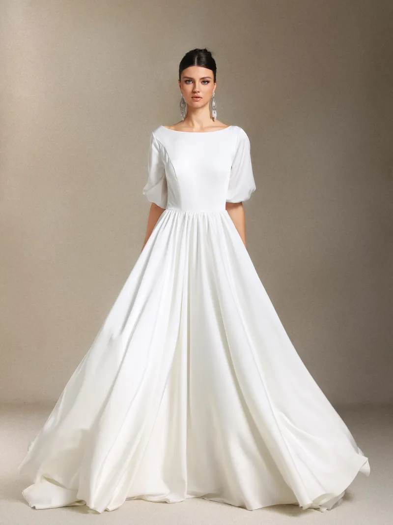 Vestido de Noiva Halli com Costas Nuas e Mangas Midi