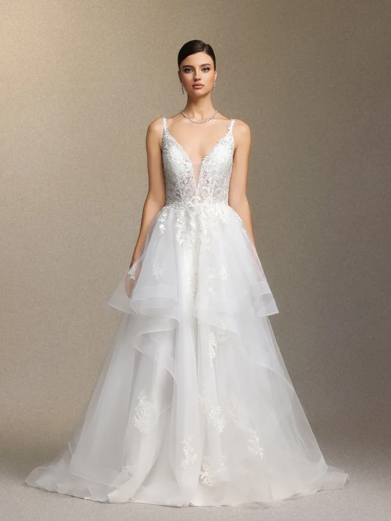 Vestido de Noiva Fanya Decote Profundo com Renda