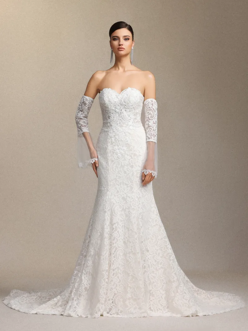 Vestido de Noiva Lumo com Renda e Cauda Sereia