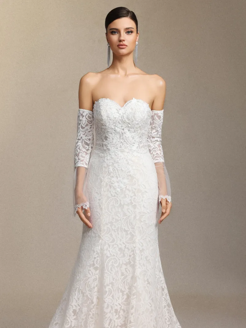 Vestido de Noiva Lumo com Renda e Cauda Sereia
