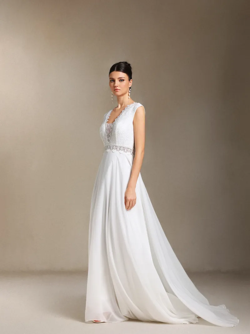 Vestido de Noiva Soraya com Renda, Chiffon e Costas Nuas