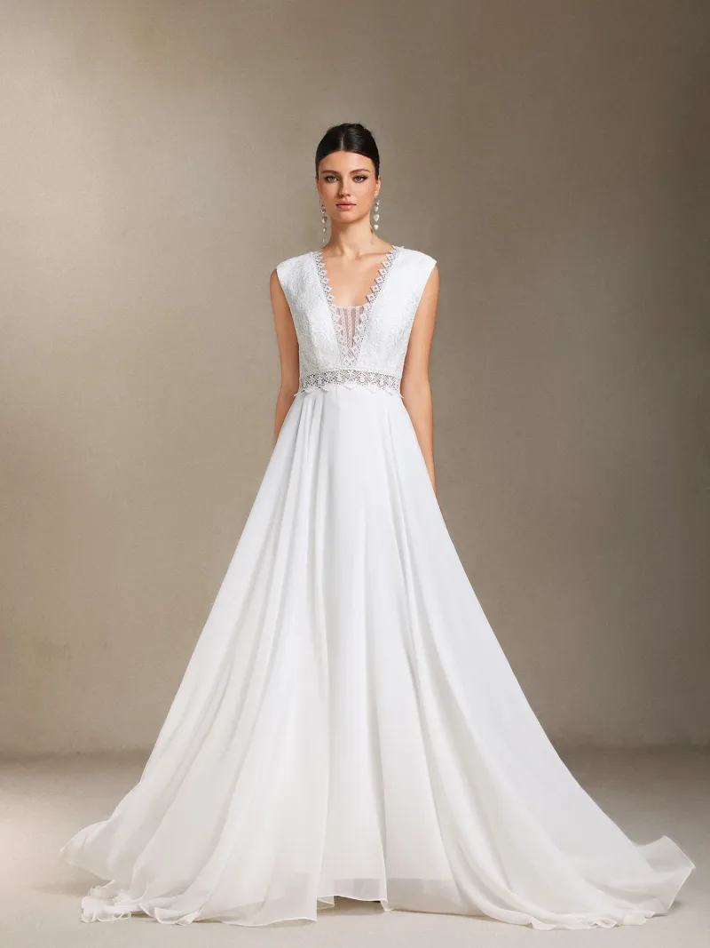 Vestido de Noiva Soraya com Renda, Chiffon e Costas Nuas