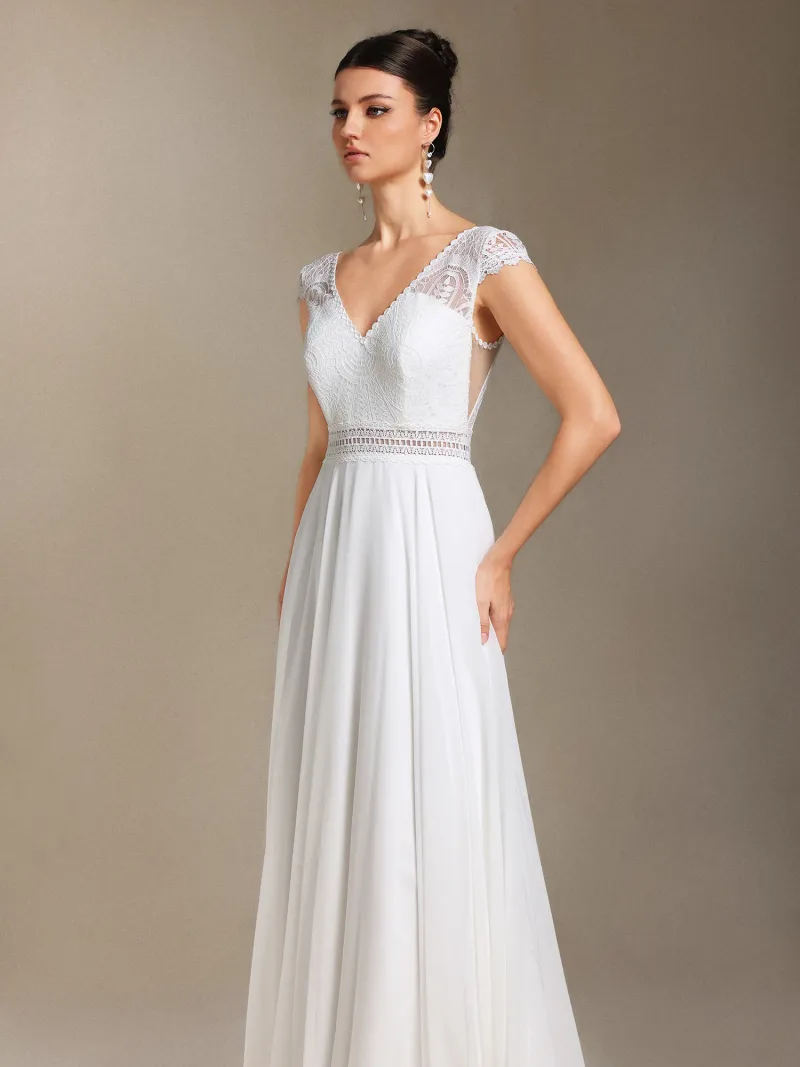 Vestido de Noiva Eudora com Renda, Chiffon e Decote V