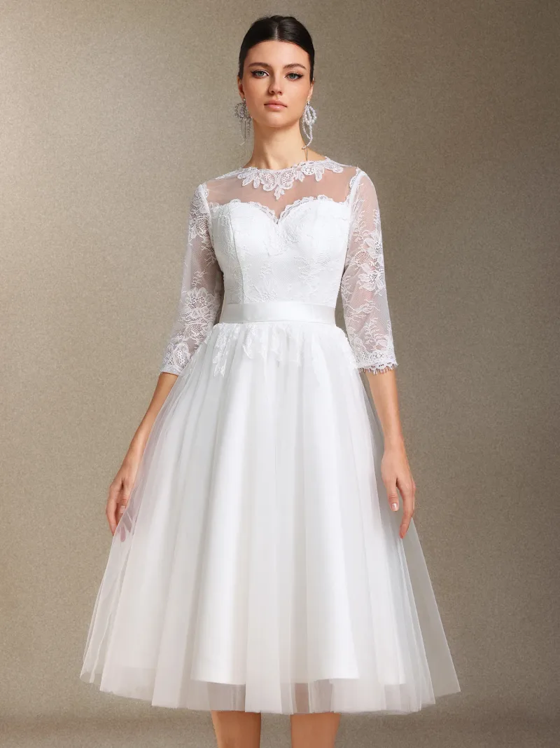 Vestido de Noiva Keeli com Manga Longa, Renda e Laço