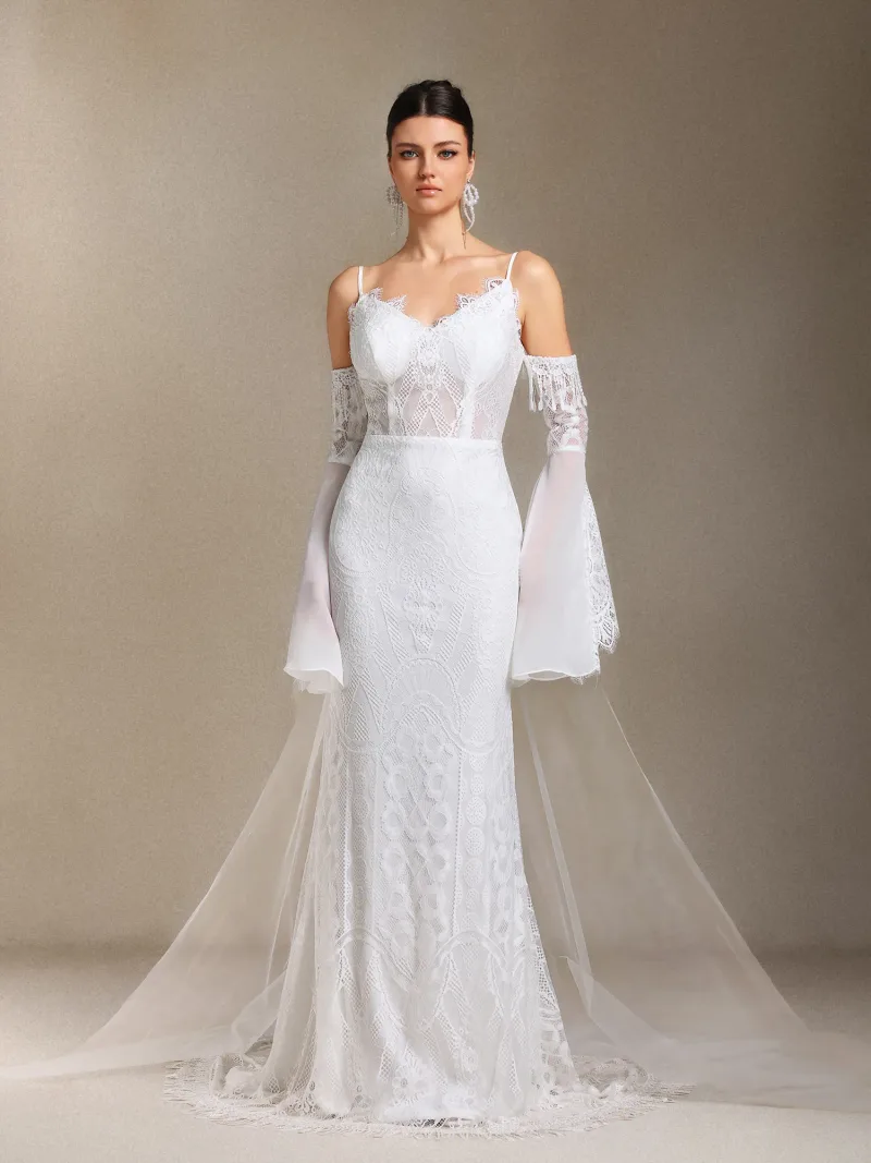 Vestido de Noiva Ulasa Maxi com Renda e Mangas em Babado