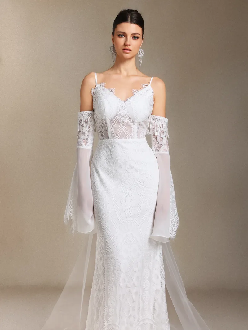 Vestido de Noiva Ulasa Maxi com Renda e Mangas em Babado