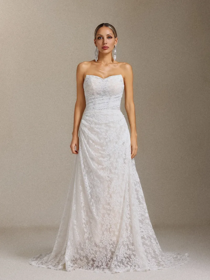 Vestido de Noiva Trosy Maxi com Renda e Decote Tomara que Caia