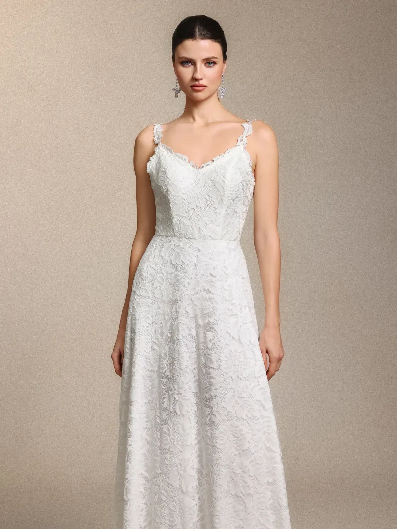 Vestido Maxi Tatum Decote V em Renda Branca