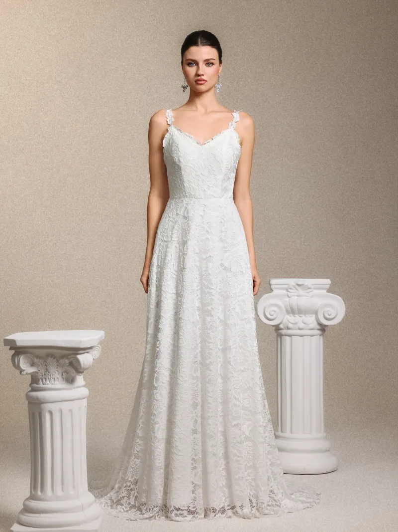 Vestido Maxi Tatum Decote V em Renda Branca