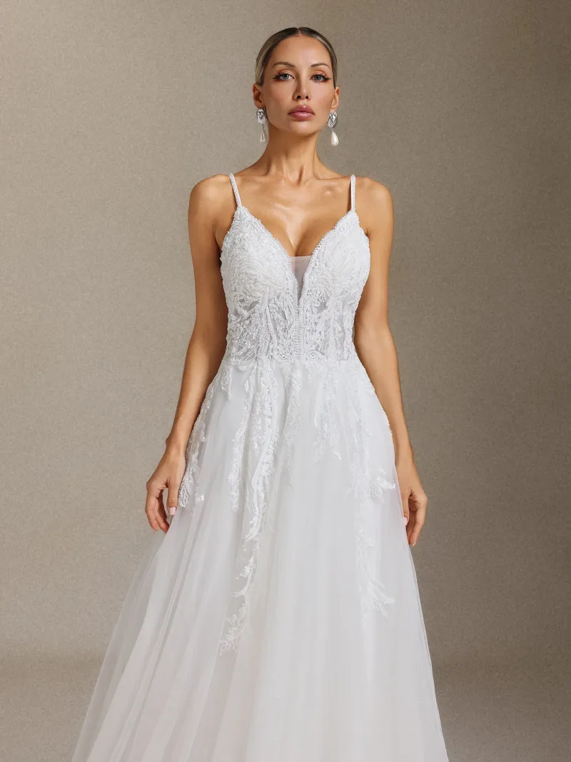 Vestido de Noiva Yetta Maxi com Renda Aplicada e Halter