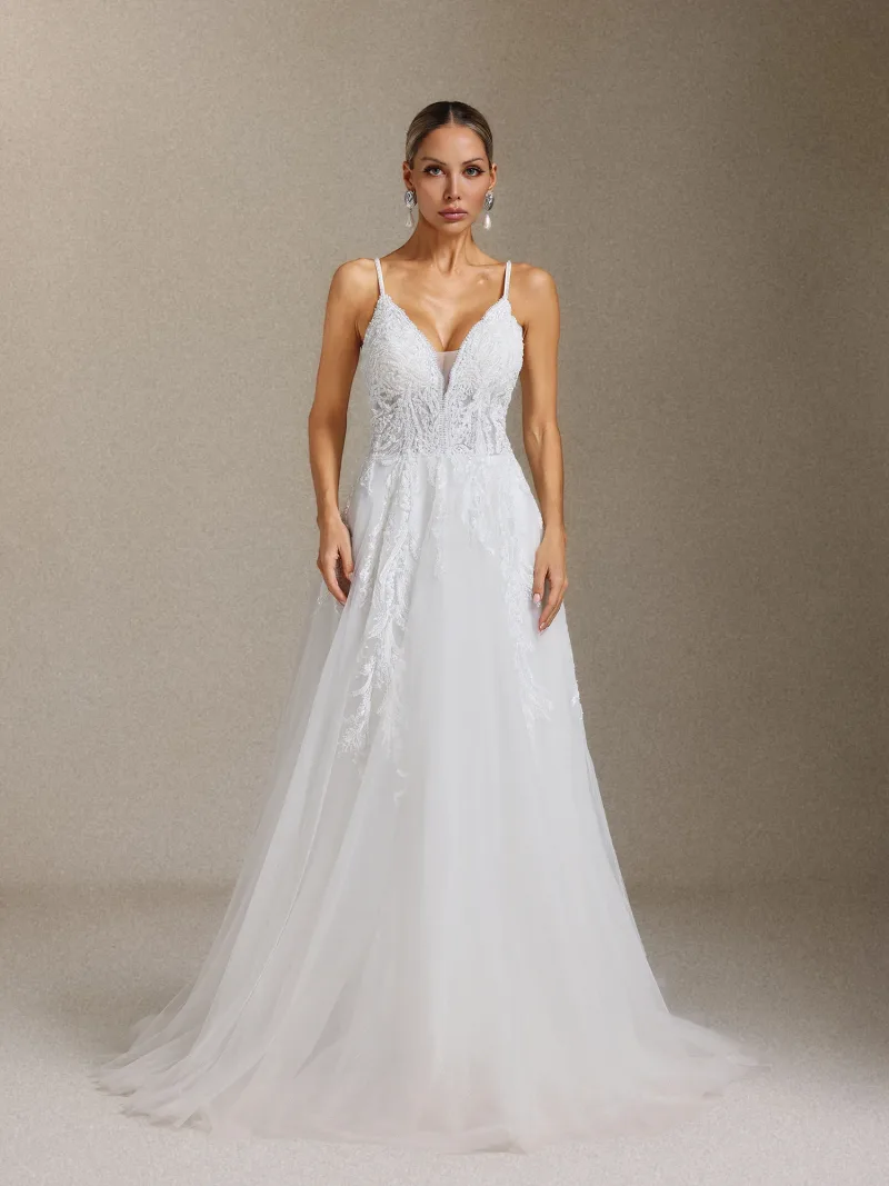 Vestido de Noiva Yetta Maxi com Renda Aplicada e Halter