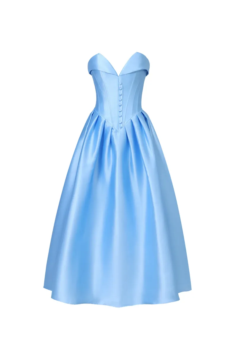Vestido Midi Kila com Decote em V, Alças e Pregas