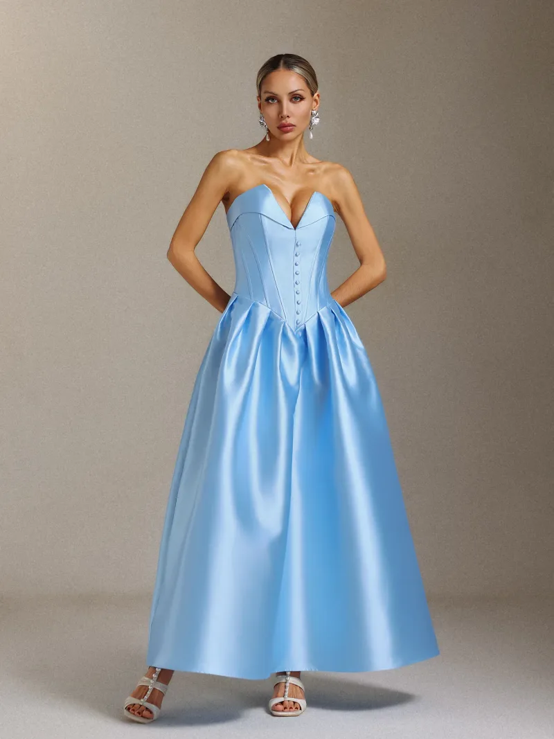 Vestido Midi Kila com Decote em V, Alças e Pregas