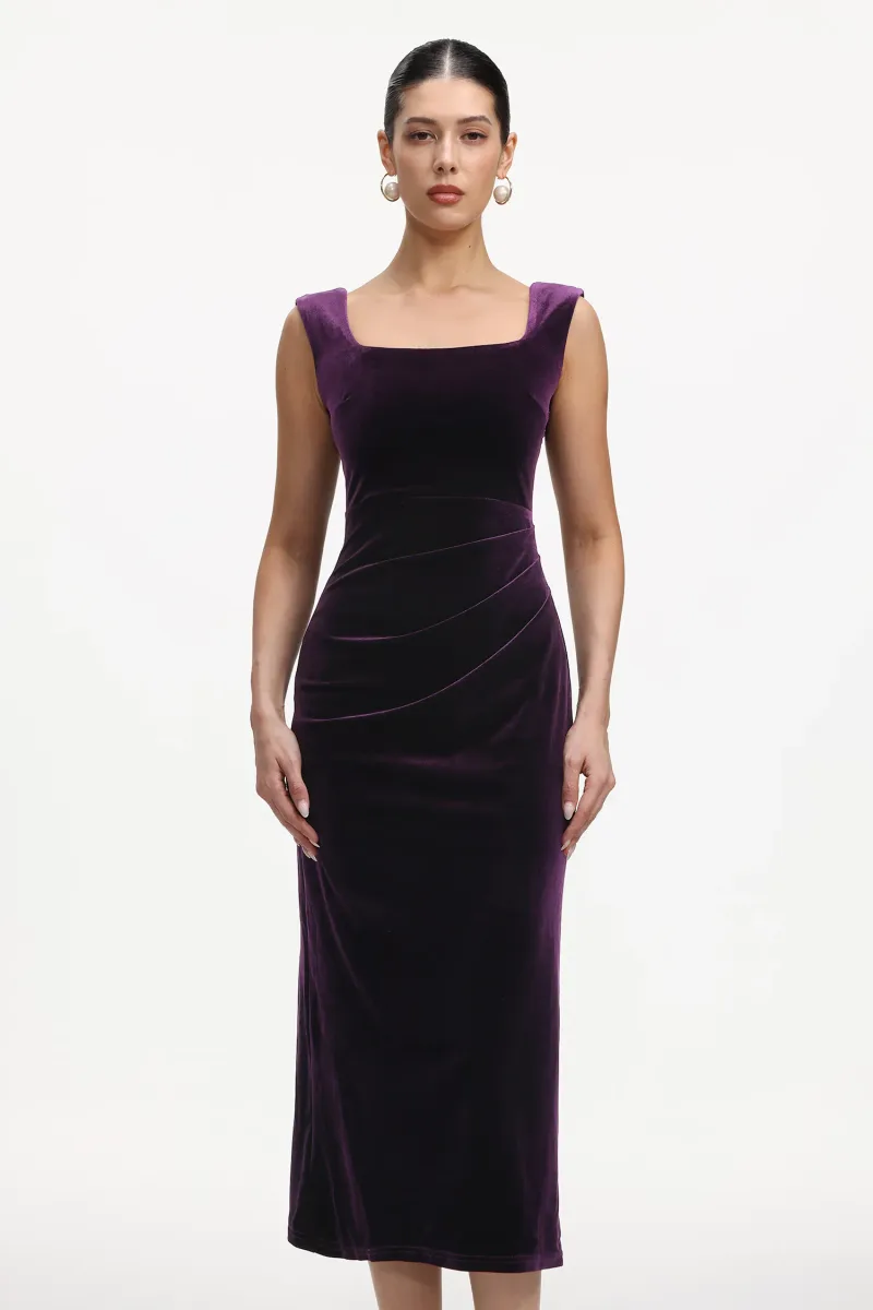 Vestido Maxi Lilac com Pregas em Veludo