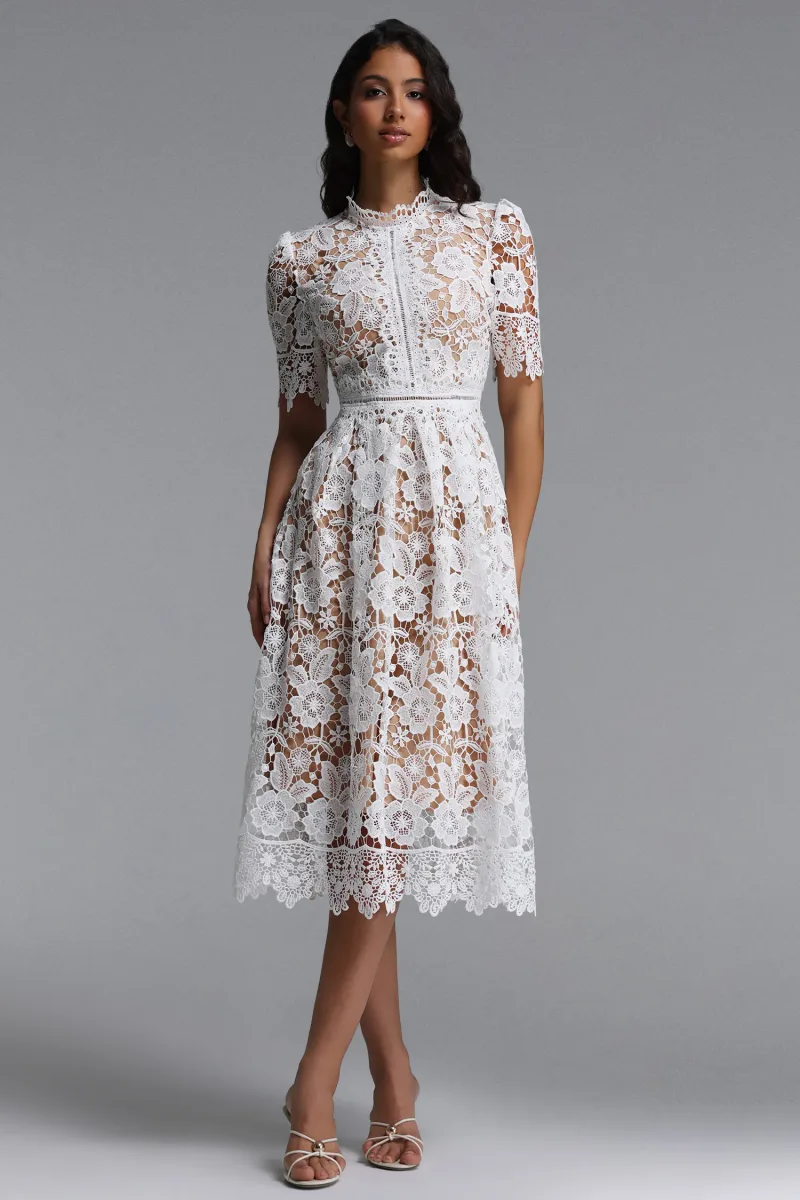 Vestido Midi Valema com Renda Floral