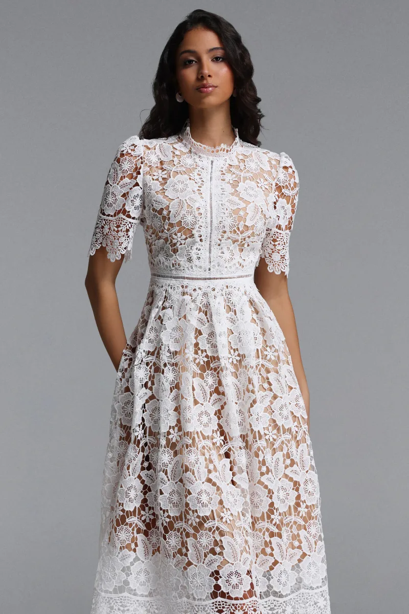 Vestido Midi Valema com Renda Floral