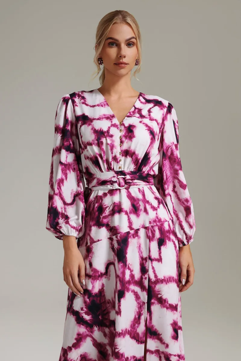 Vestido Lulu Decote em V com Estampa Tie-Dye