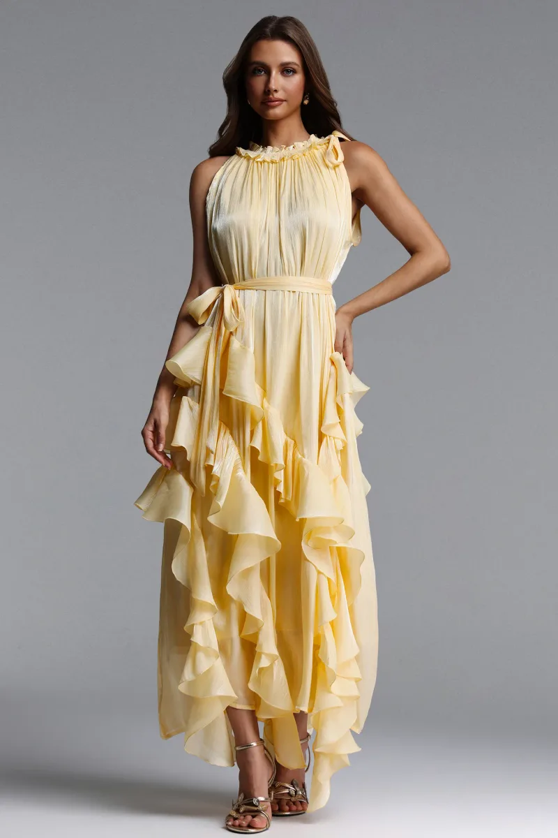 Vestido Dazie Resort Fluido com Babado em Organza
