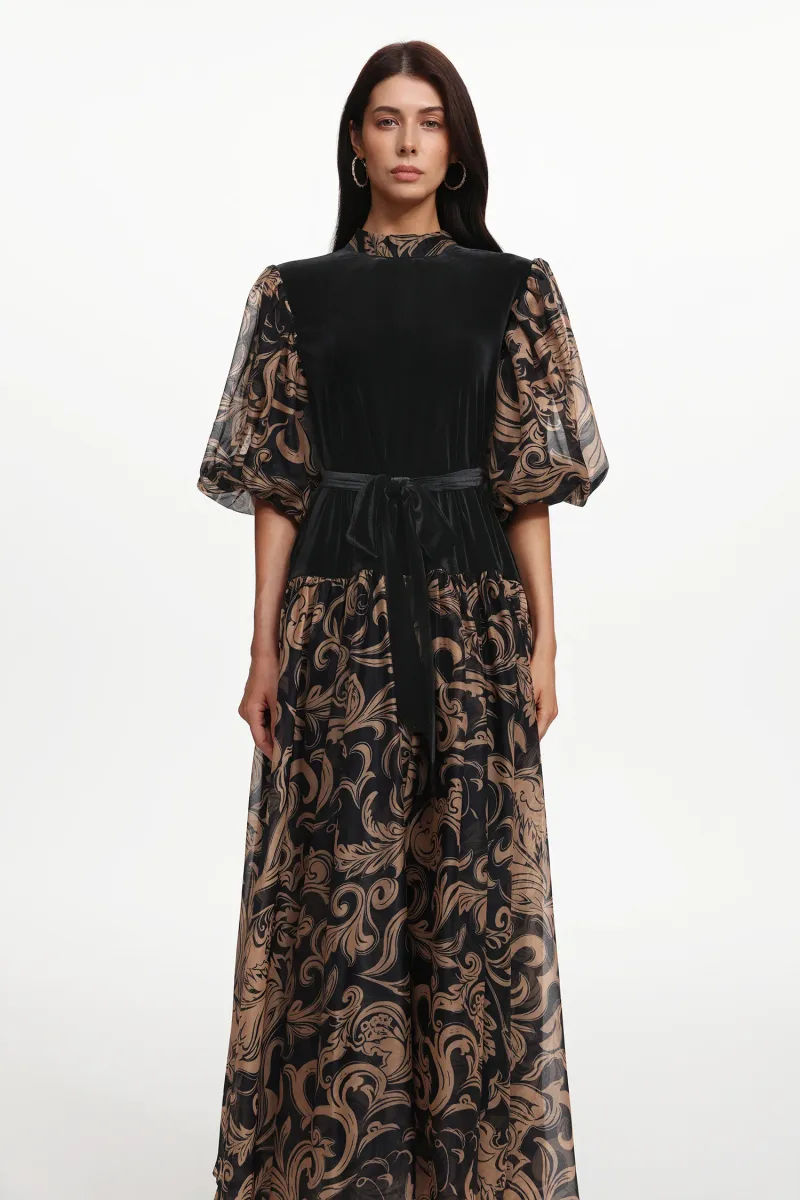 Vestido Secyij Resort com Manga Bufante Estampado