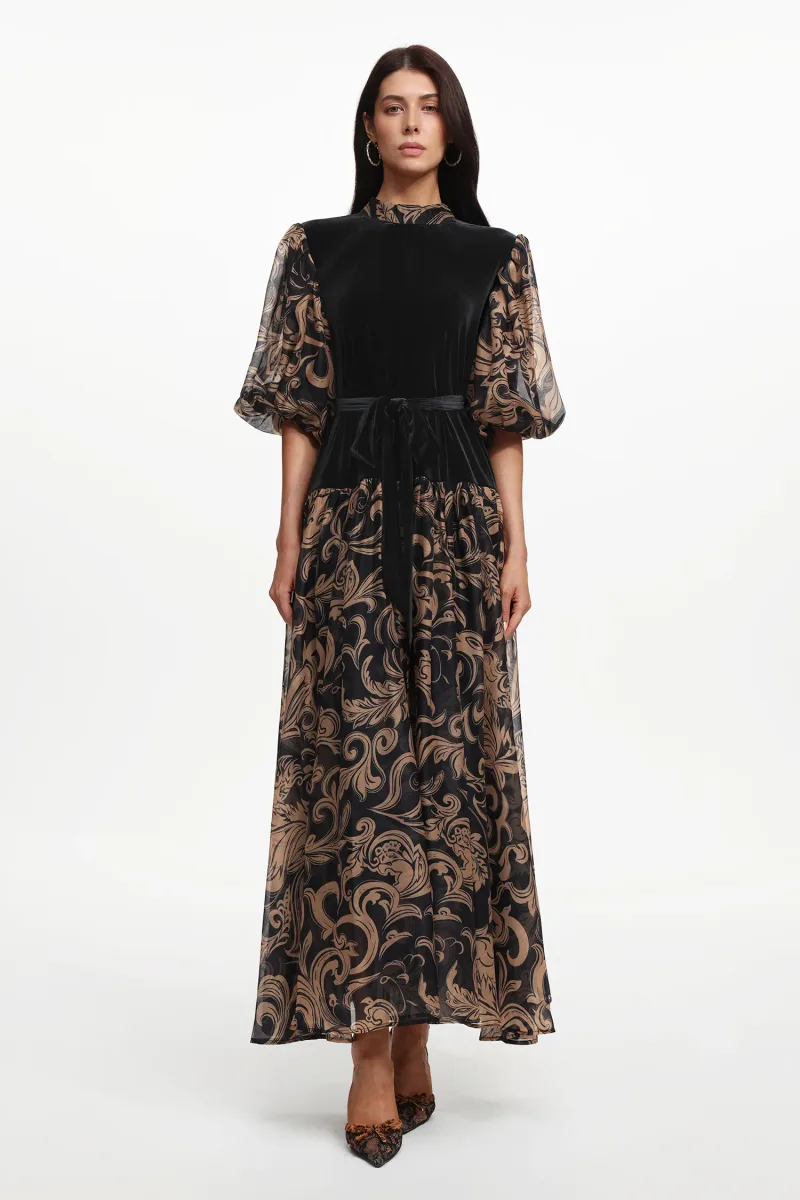 Vestido Secyij Resort com Manga Bufante Estampado
