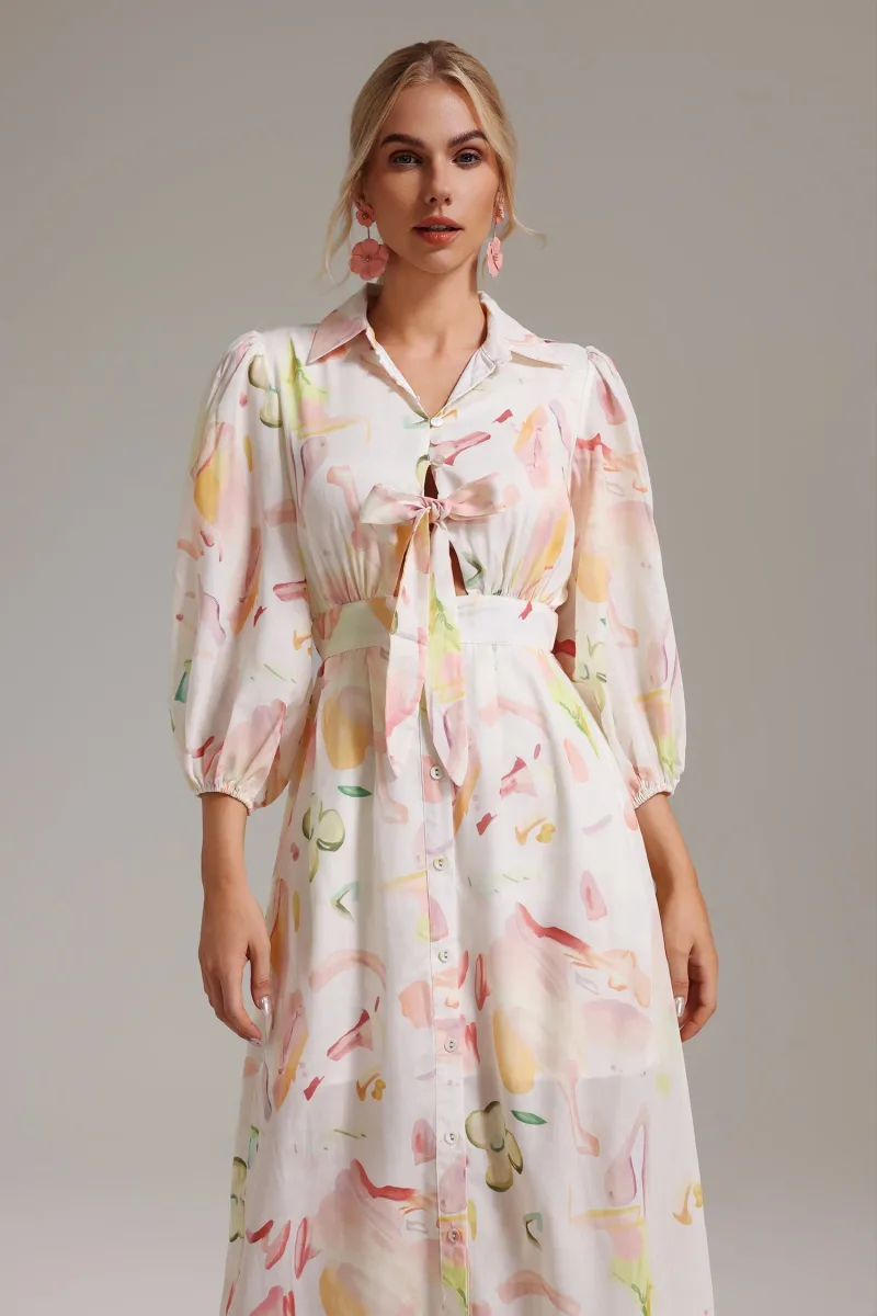 Vestido Lyla com Botões Frontais e Estampa