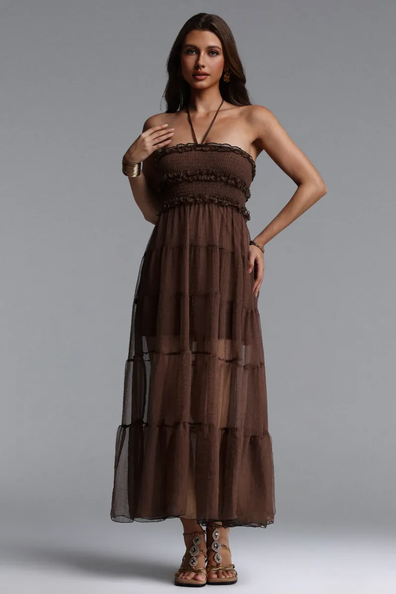 Vestido Nadine Resort Fluido Sem Mangas com Babado e Tule