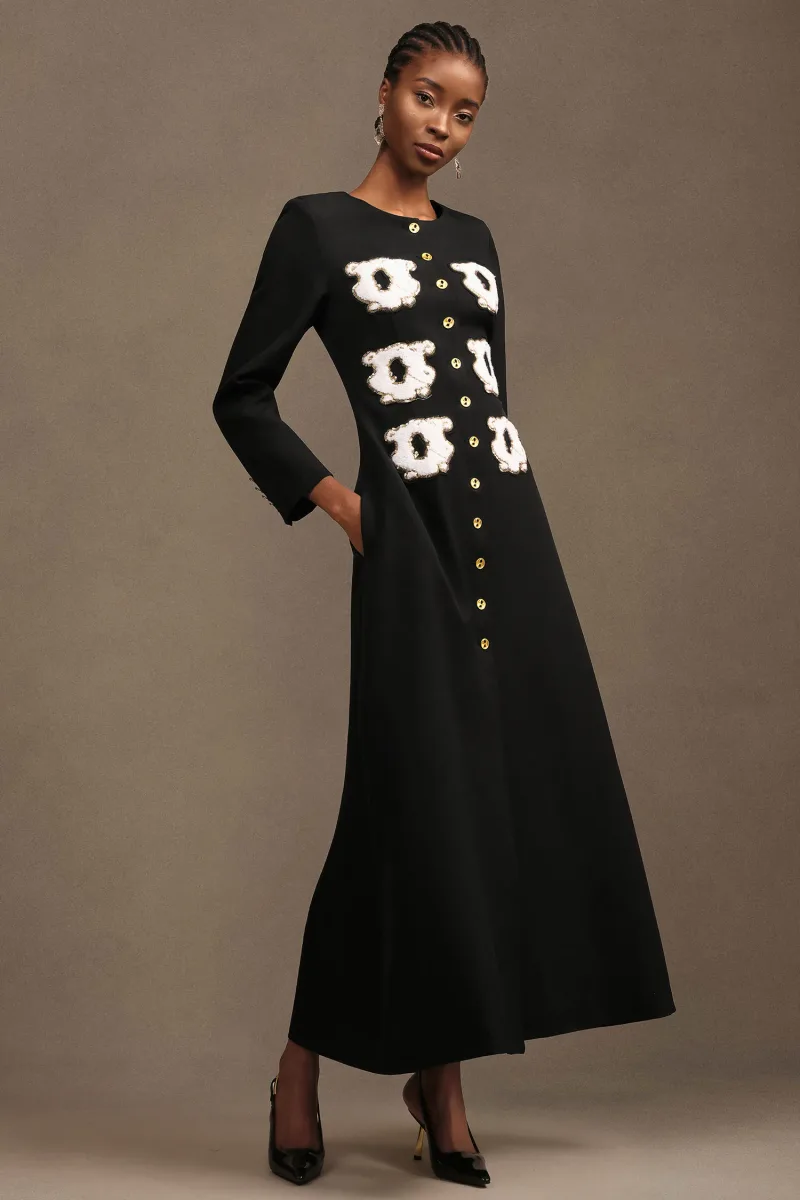 Vestido Maxi Natalya Manga Longa Decote Redondo