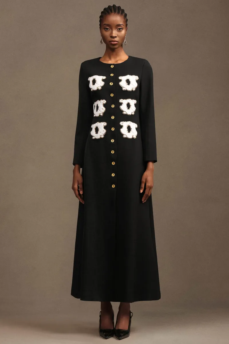 Vestido Maxi Natalya Manga Longa Decote Redondo