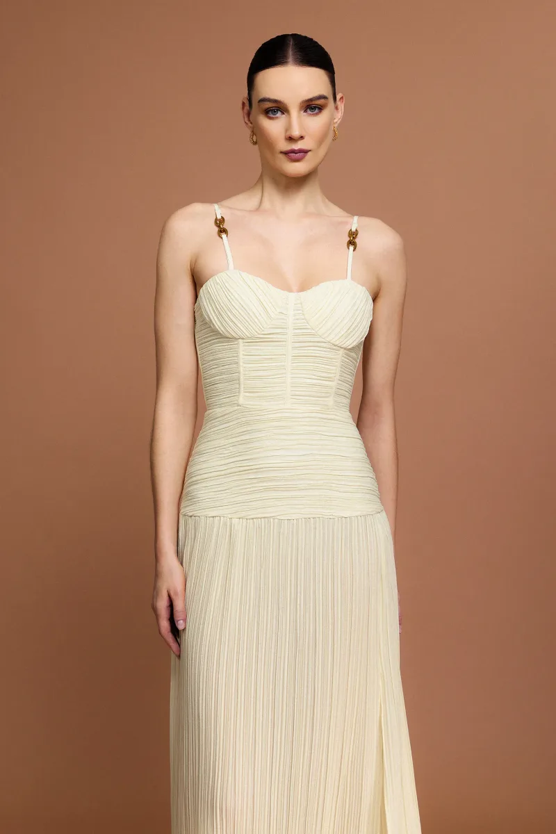 Vestido Serena com Halter e Pregas em Espinha