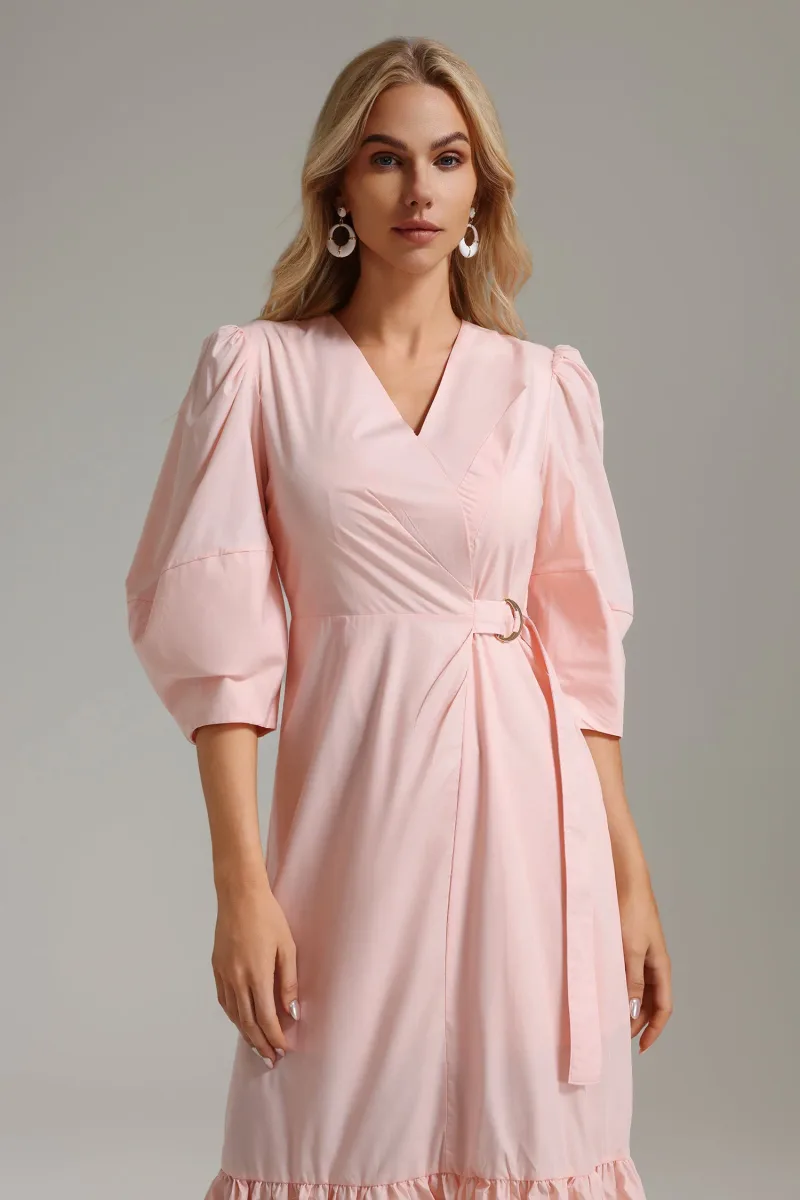 Vestido Ereen com Decote em V e Babados