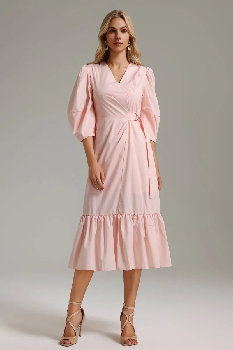 Vestido Ereen com Decote em V e Babados