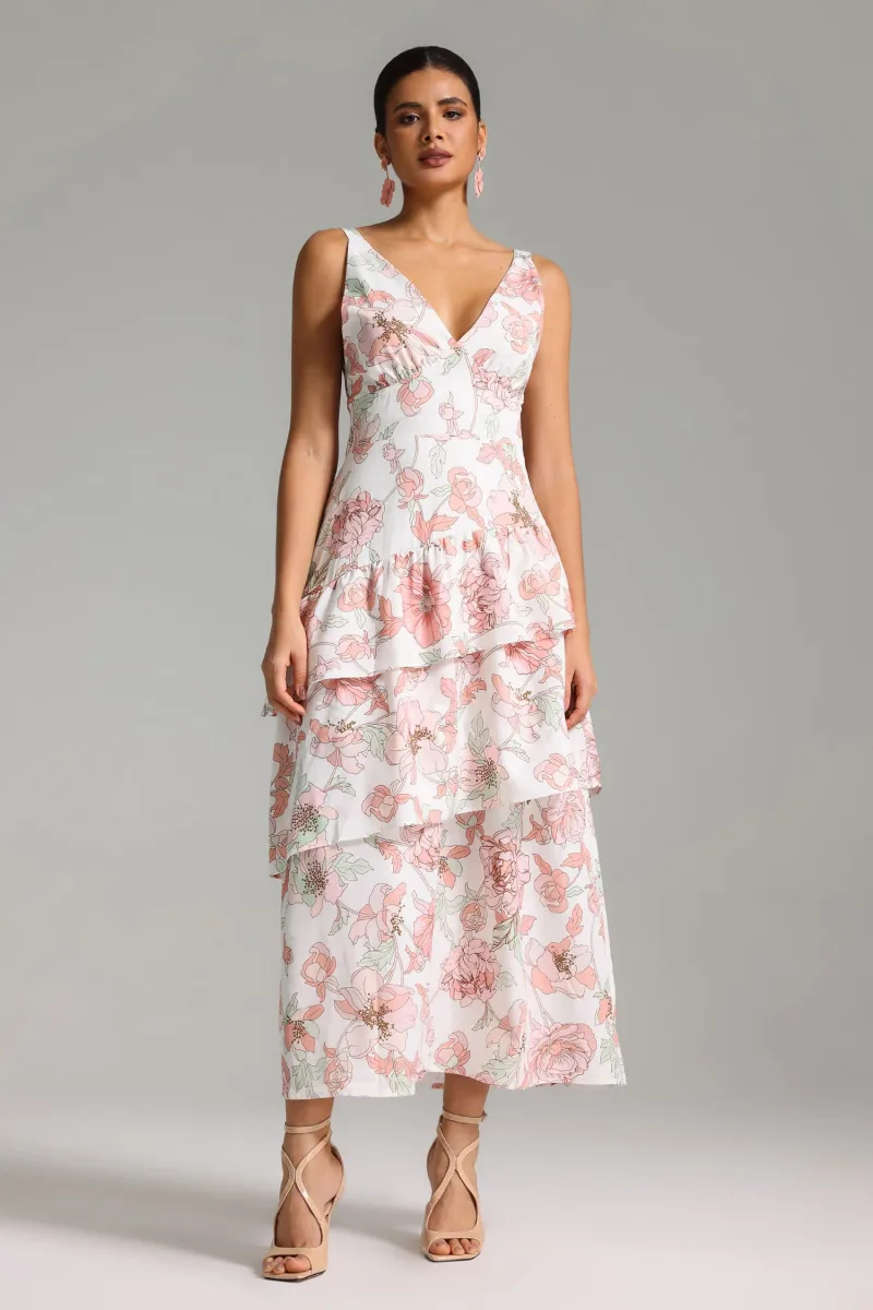 Vestido Midi Modan em Camadas com Estampa