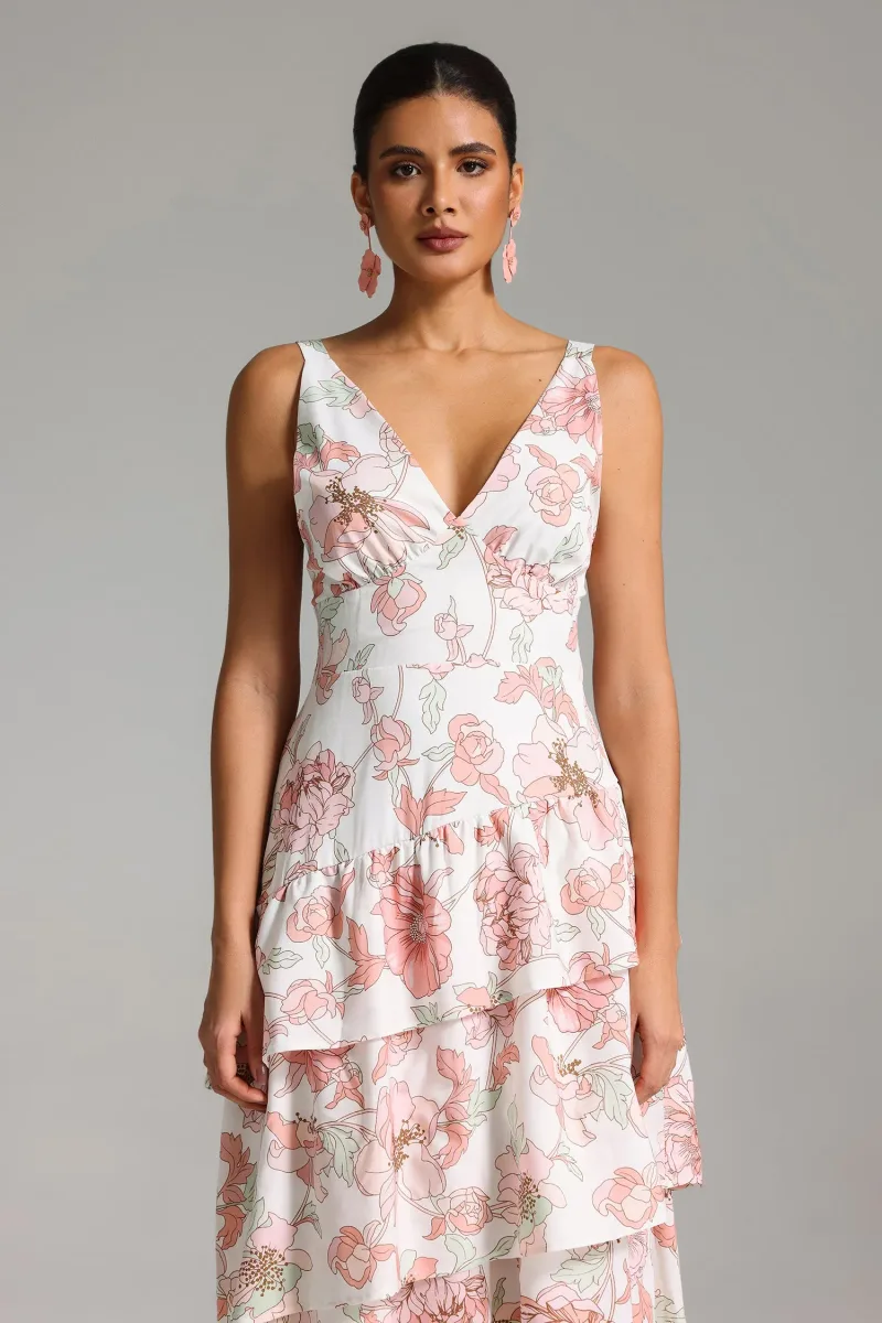 Vestido Midi Modan em Camadas com Estampa