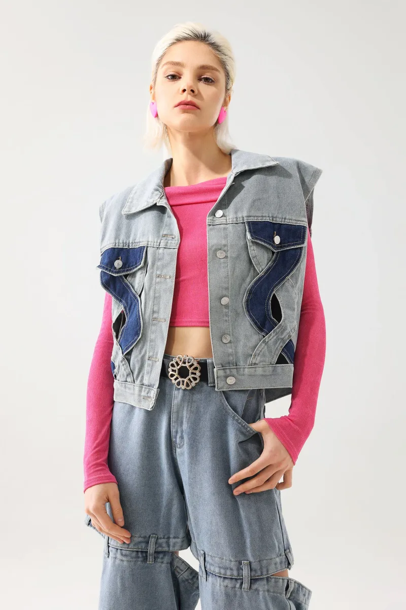 Colete Jeans Tihila com Recortes