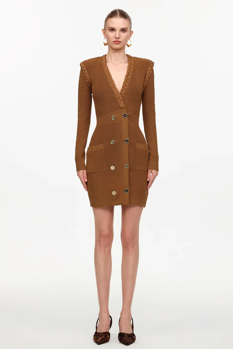 Vestido Mini Ulasa Decote em V com Cintura Franzida