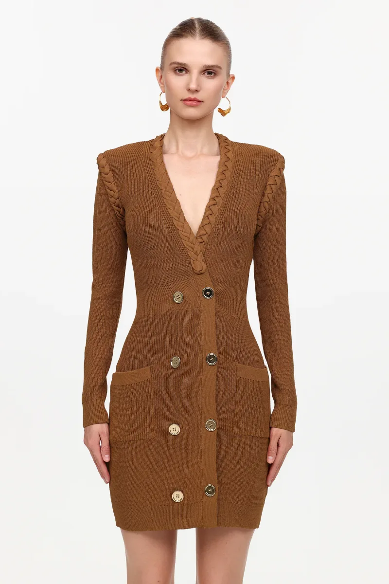 Vestido Mini Ulasa Decote em V com Cintura Franzida