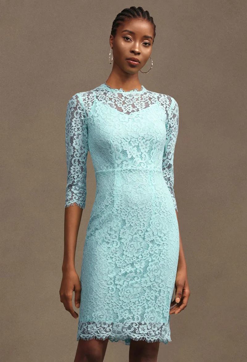 Vestido Midi Kezia Renda Floral Gola Redonda Manga Longa