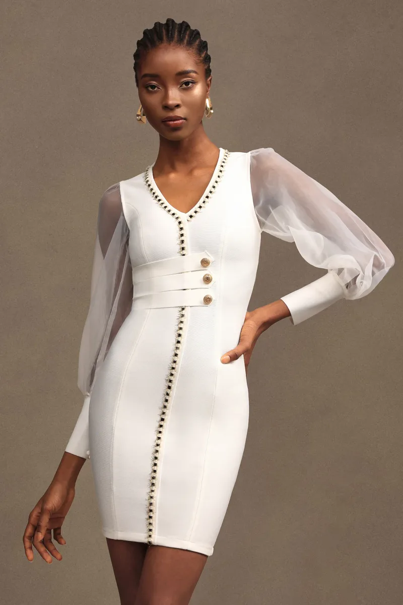 Vestido Mini Lorelie Bandagem Chiffon Manga Longa