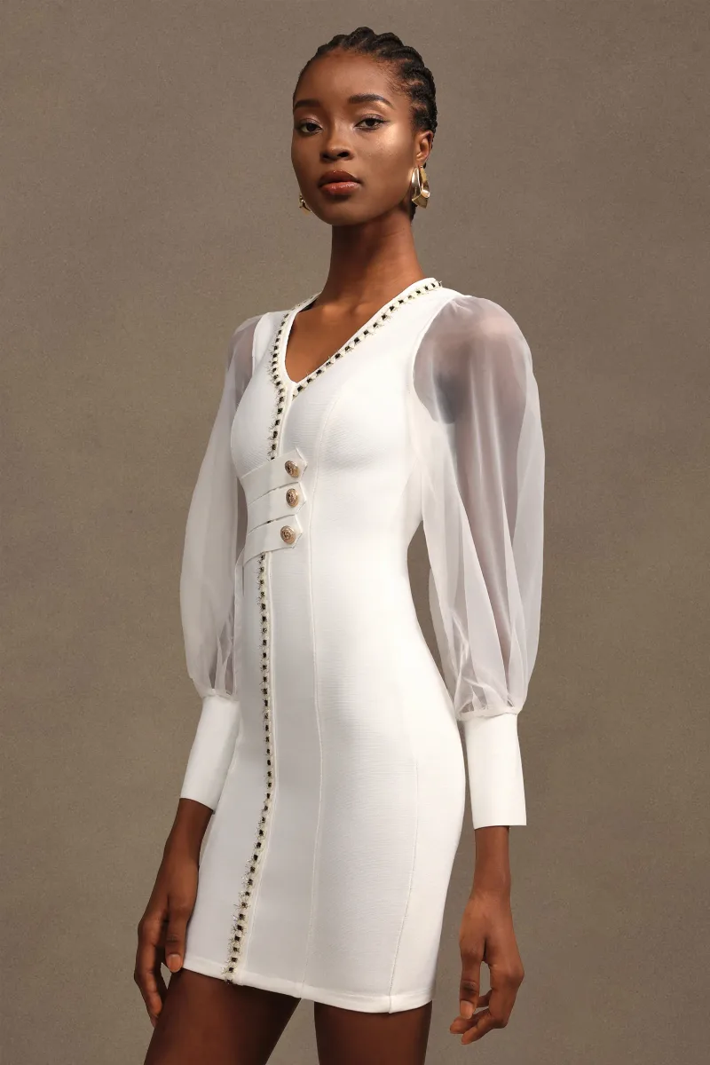 Vestido Mini Lorelie Bandagem Chiffon Manga Longa