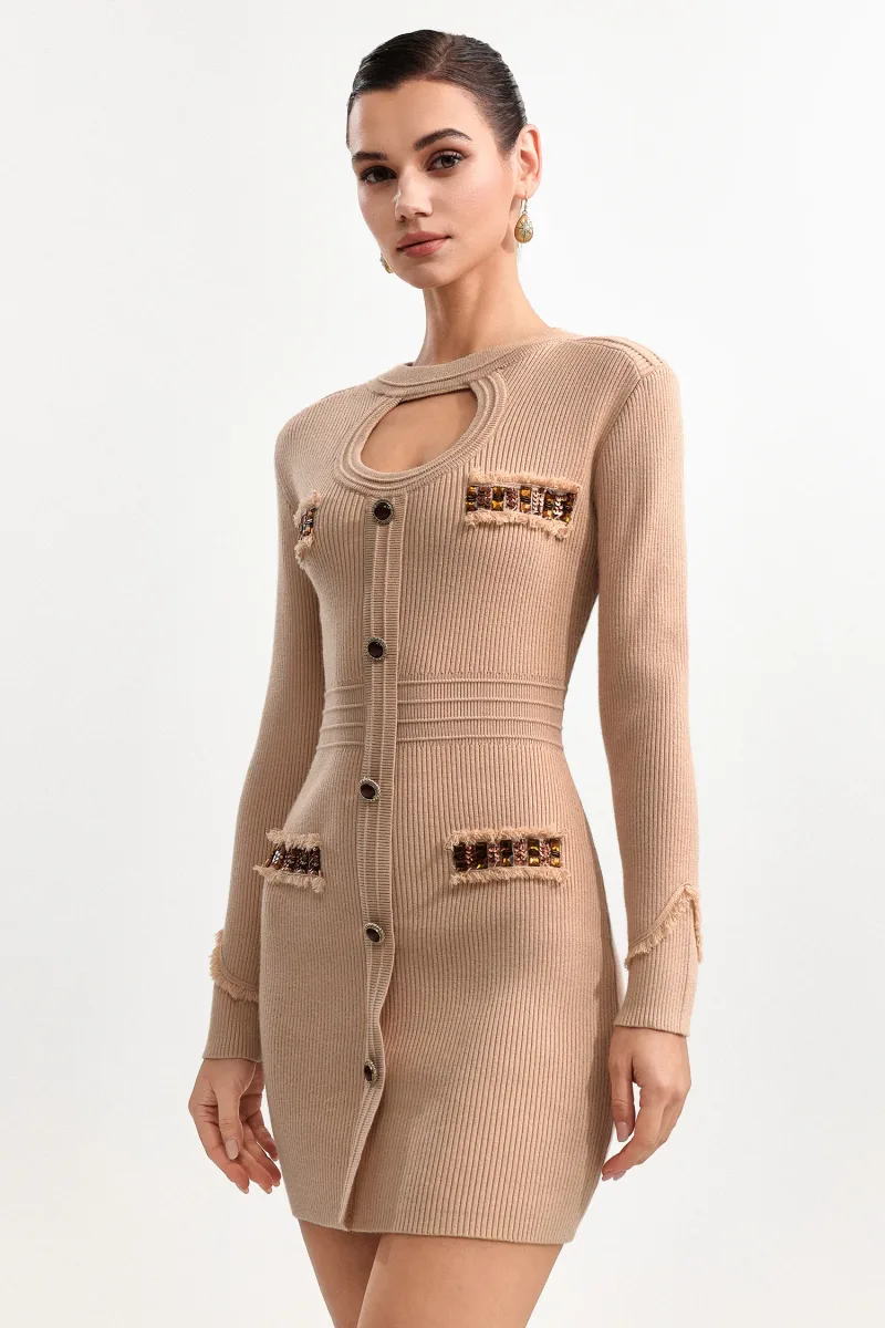 Vestido Mini Karmen Manga Longa em Tricô