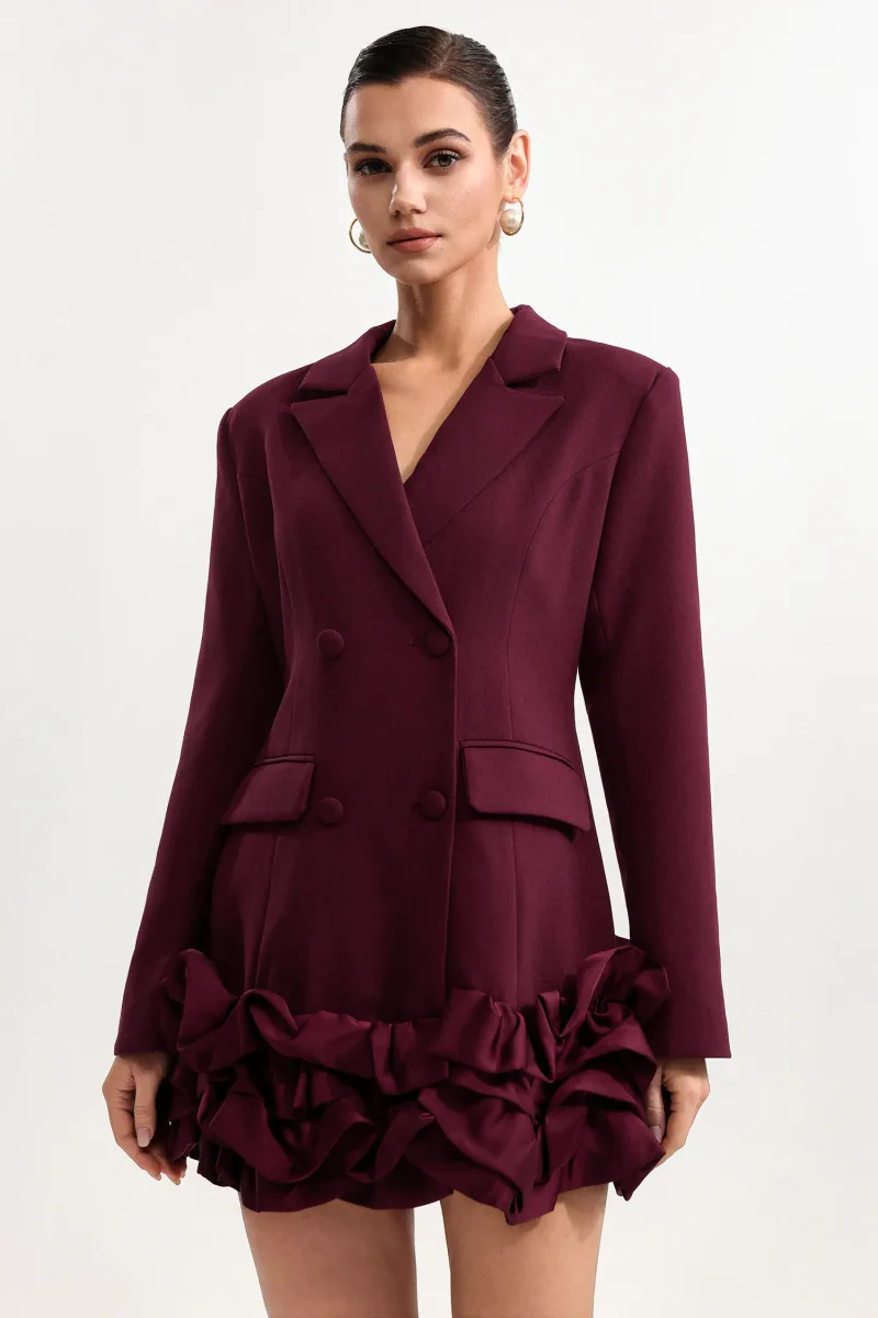 Vestido Mini Leonie em Tecido Vermelho com Manga Longa