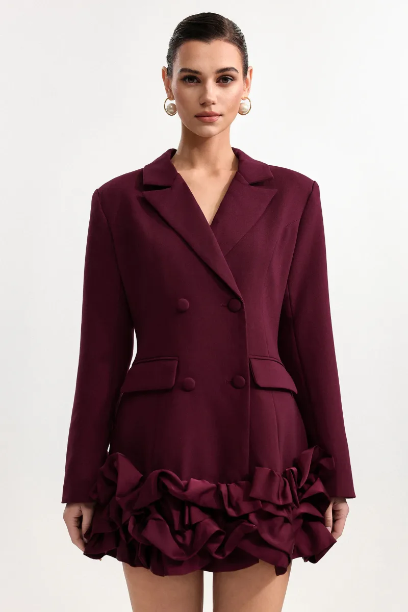 Vestido Mini Leonie em Tecido Vermelho com Manga Longa
