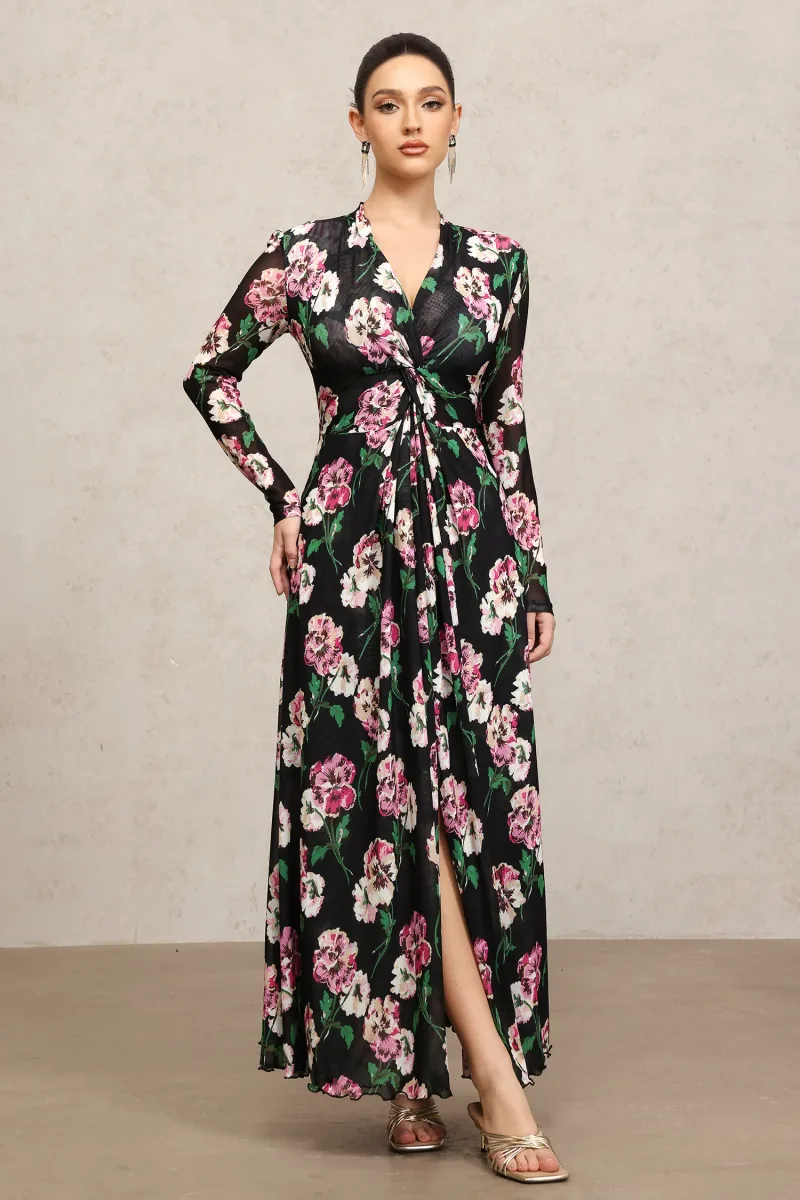 Vestido Maxi Melia com Fenda e Estampa Floral