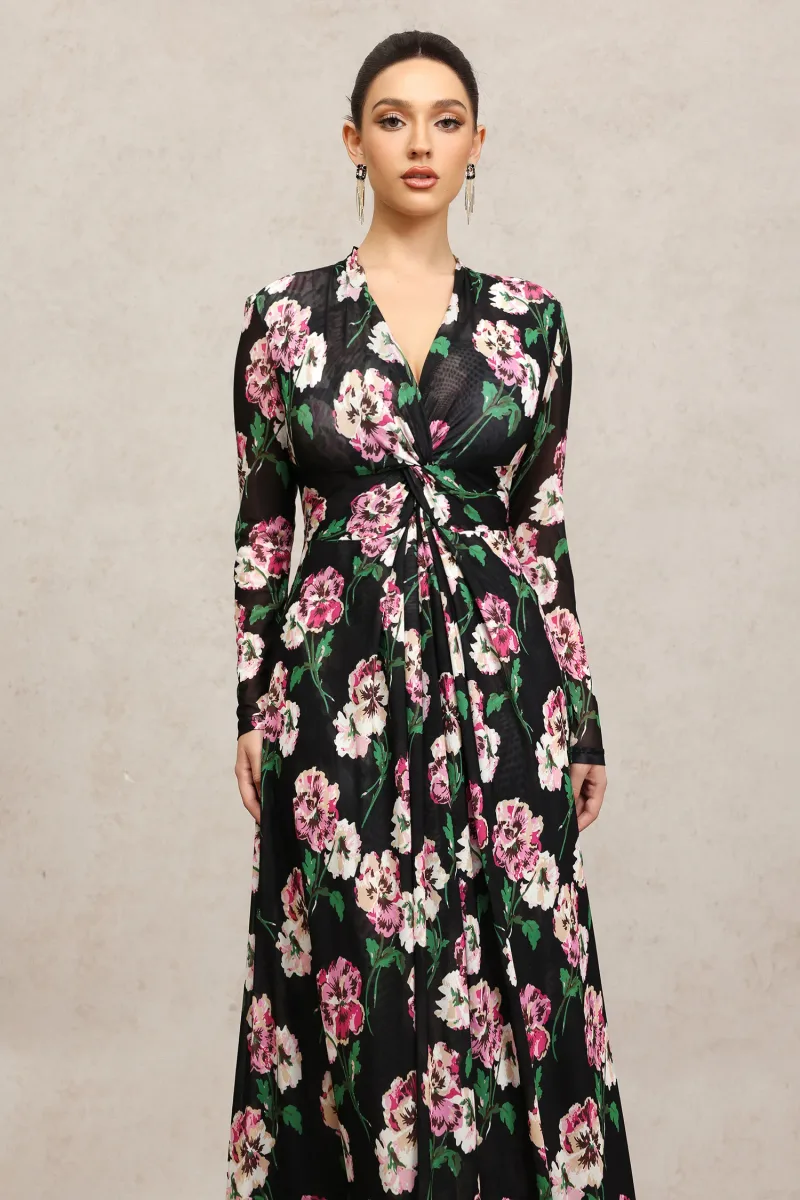 Vestido Maxi Melia com Fenda e Estampa Floral